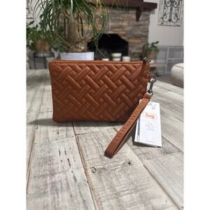 Lug Peekaboo Pouch Wristlet RFID Amber Copper Basketweave Quilted Bag New
